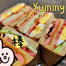 鸡排肉松火腿三明治