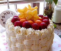 6寸水果奶油花篮裱花蛋糕（附戚风蛋糕制作）的做法