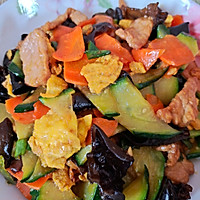 酱汁香菇煎豆腐+木须肉+海带腐竹瘦肉汤的做法图解4