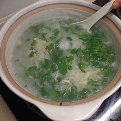 鸡丝荠菜粥