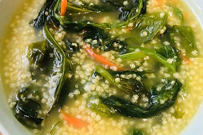 豌豆尖金汤小米粥