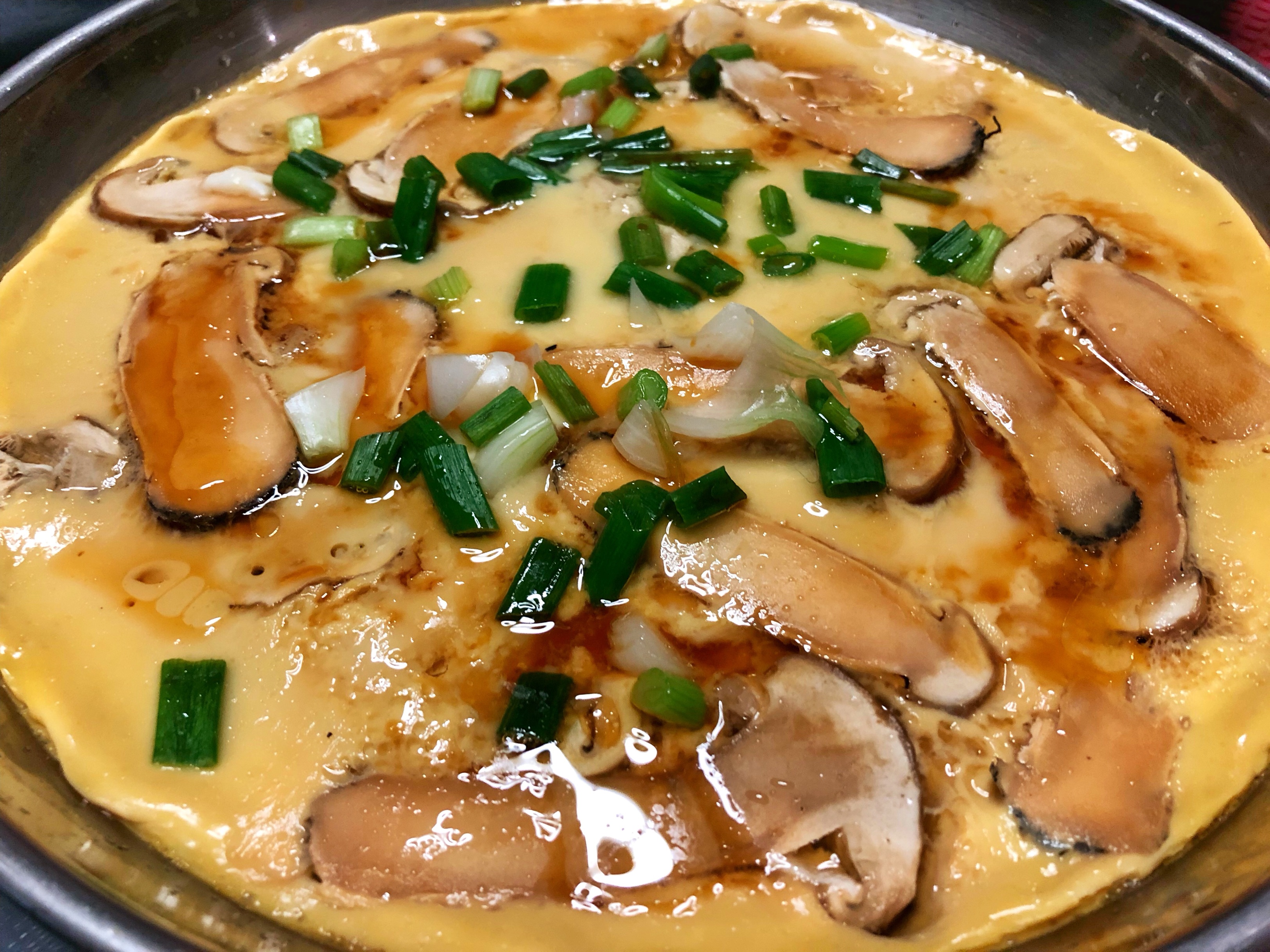 Steamed egg with matsutake and shrimp