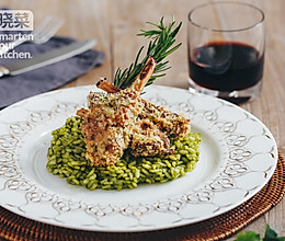 法式蒜香煎羊排配菠菜烩饭的做法