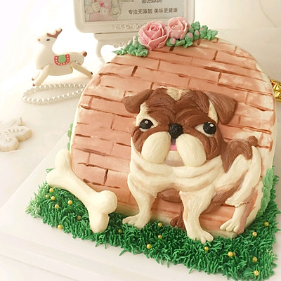 狗狗3D手绘立体场景蛋糕