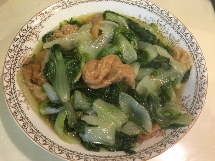 杭白菜炒油面筋的做法图解3