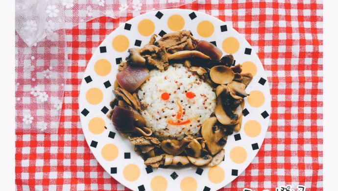 圆菇炒羊肉➕杂粮饭