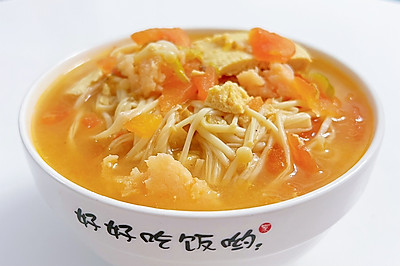金针菇虾滑豆腐西红柿汤
