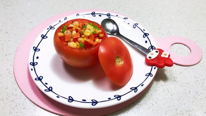 宝宝健康食谱  松仁玉米番茄盅