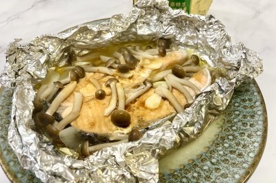 不需烤箱.锡纸包煮黄油菌菇三文鱼