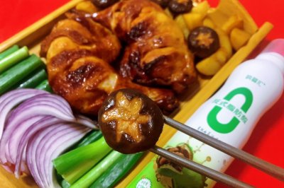 鸡腿烤时蔬