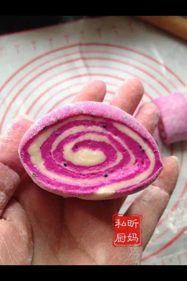 火龙果变色馒头的做法图解5