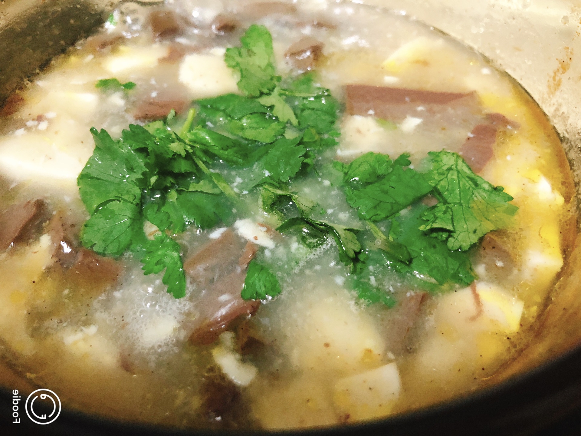 Bean curd and duck blood soup