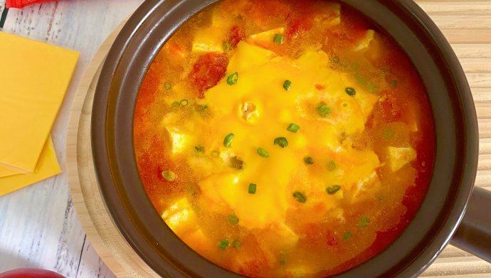 芝士番茄烩虾仁豆腐