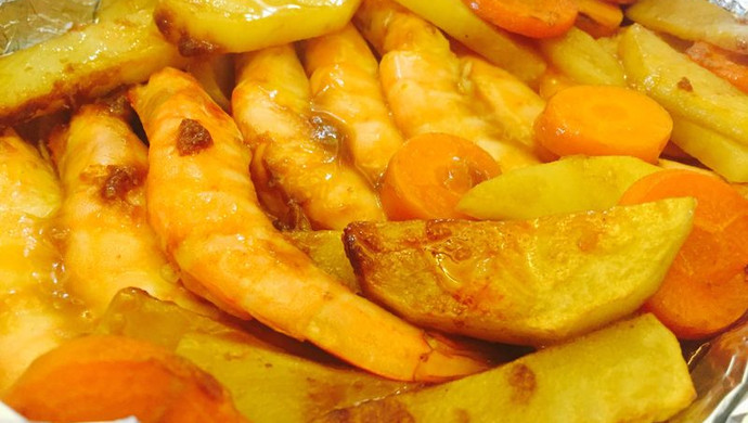 咖喱杂菜烤大虾