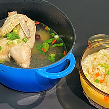 #全电厨王料理挑战赛热力开战！#清炖鲜美半只鸡和鸡汤糯米粥