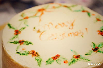 纯手绘 |满满都是爱的圣诞花环蛋糕
