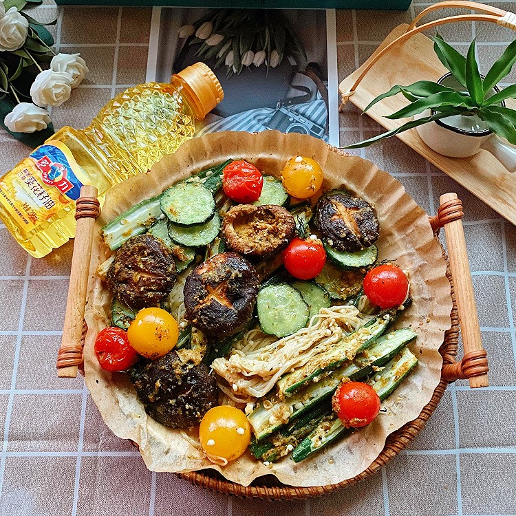 蒜香风味菌菇蔬菜空气炸，不怕胖比烧烤更好吃哦的做法