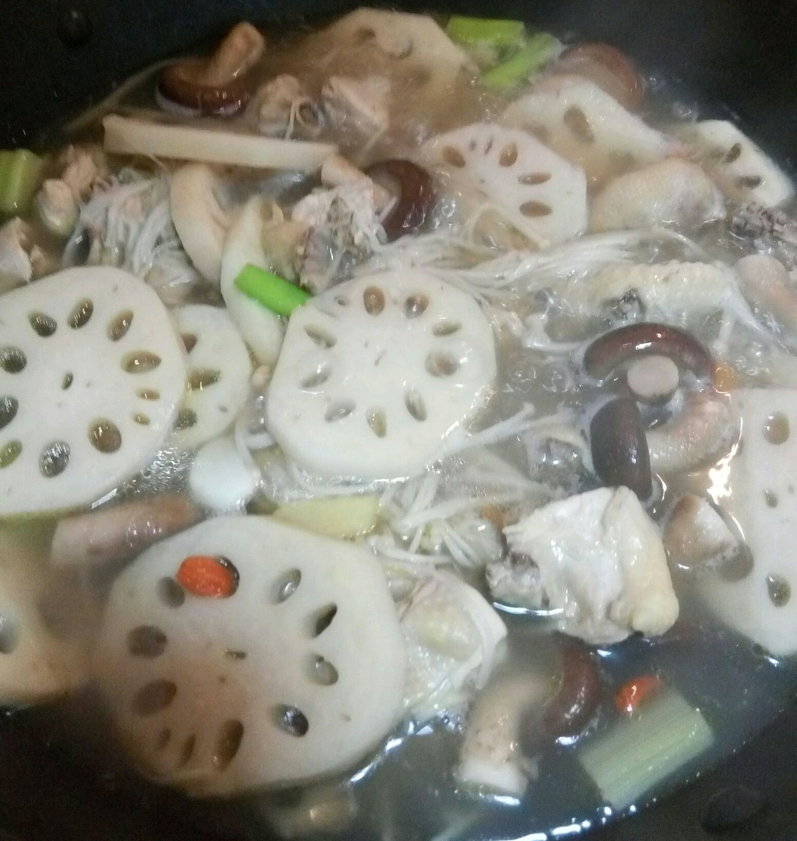 Stewed chicken soup with mushrooms