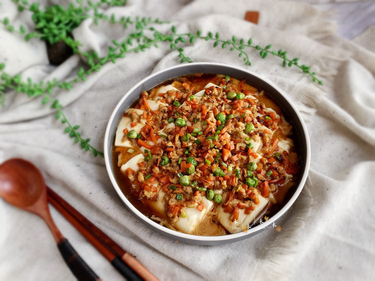 彩蔬鸡肉蒸豆腐的做法