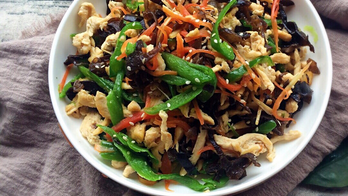 清脂三鲜炒鸡丝
