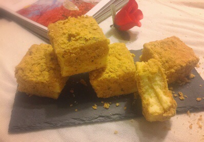 Small square of meat floss