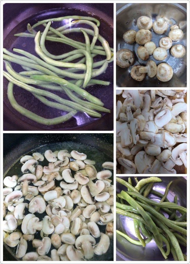 豆角口蘑炖肉的做法图解1