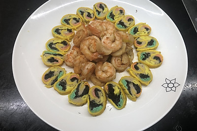 鳕鱼蛋卷炒虾