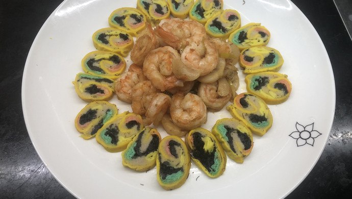 鳕鱼蛋卷炒虾