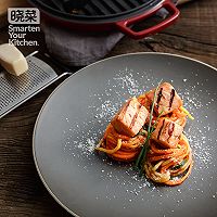 味噌香煎三文鱼配果蔬面条#福临门四面来彩#的做法图解8