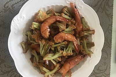 菜花炒大虾