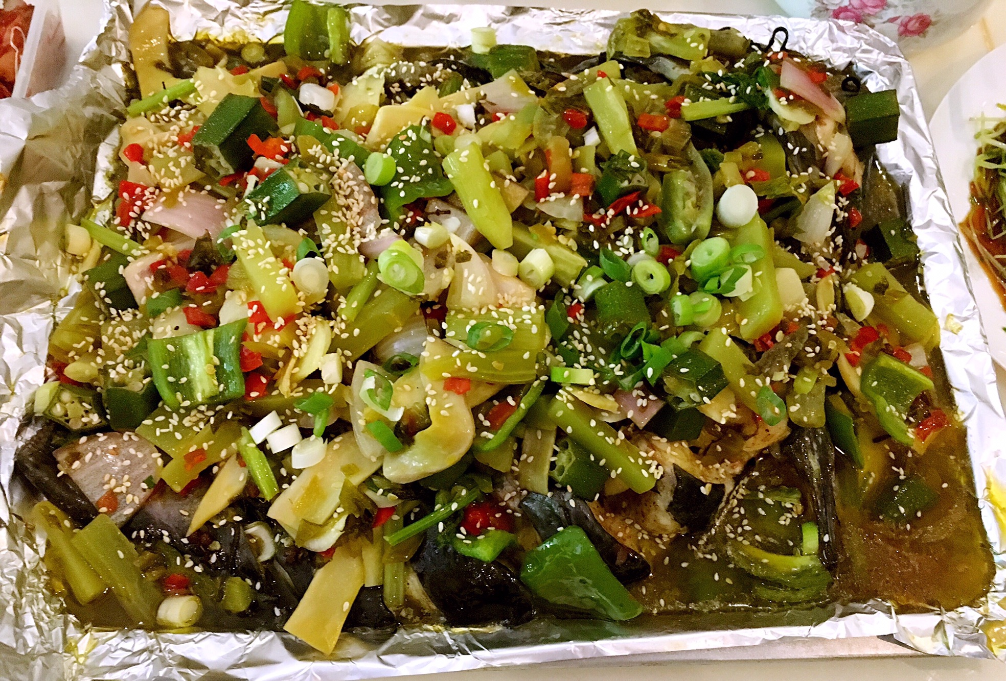 Grilled fish with pickled vegetables