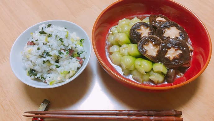 青菜两吃（咸肉菜饭+蘑菇菜心）