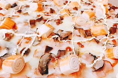 超拉丝，蘑菇火腿蟹棒披萨，#味达美名厨福气汁