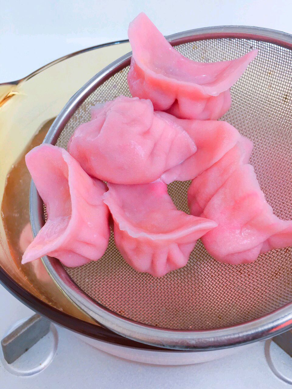 Pink shrimp dumpling