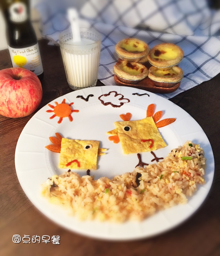 （儿童创意餐盘-小鸡觅食）香菇番茄蛋炒饭#橄露橄榄油试用#的做法图解10