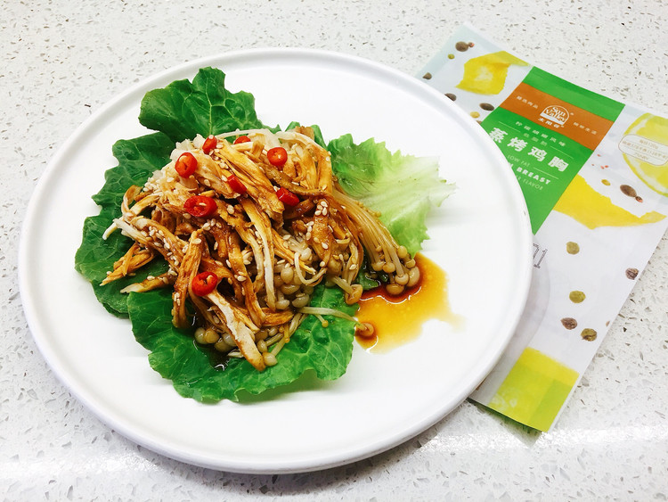 太阳谷鸡胸肉.金针菇拌鸡丝的做法
