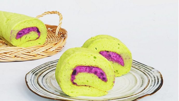 菠菜紫薯蛋糕卷