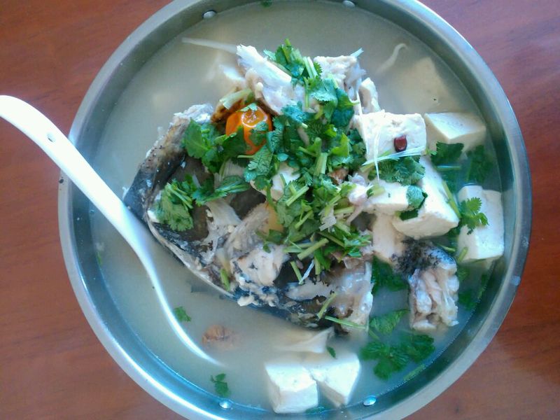 Stewed tofu soup with fish head