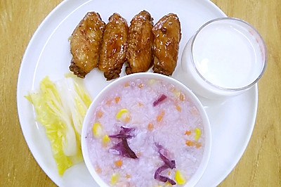 紫甘蓝胡萝卜玉米火腿粥