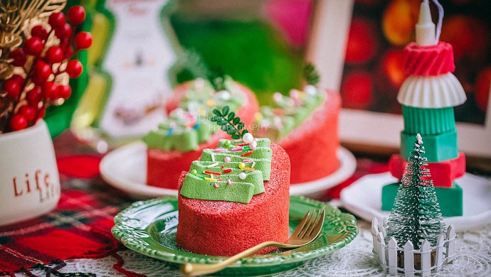 抹茶圣诞树红丝绒蛋糕卷（红曲粉版）
