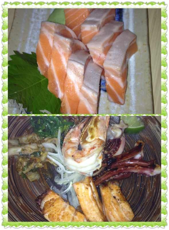 明蝦海鮮定食+鮭魚生魚片