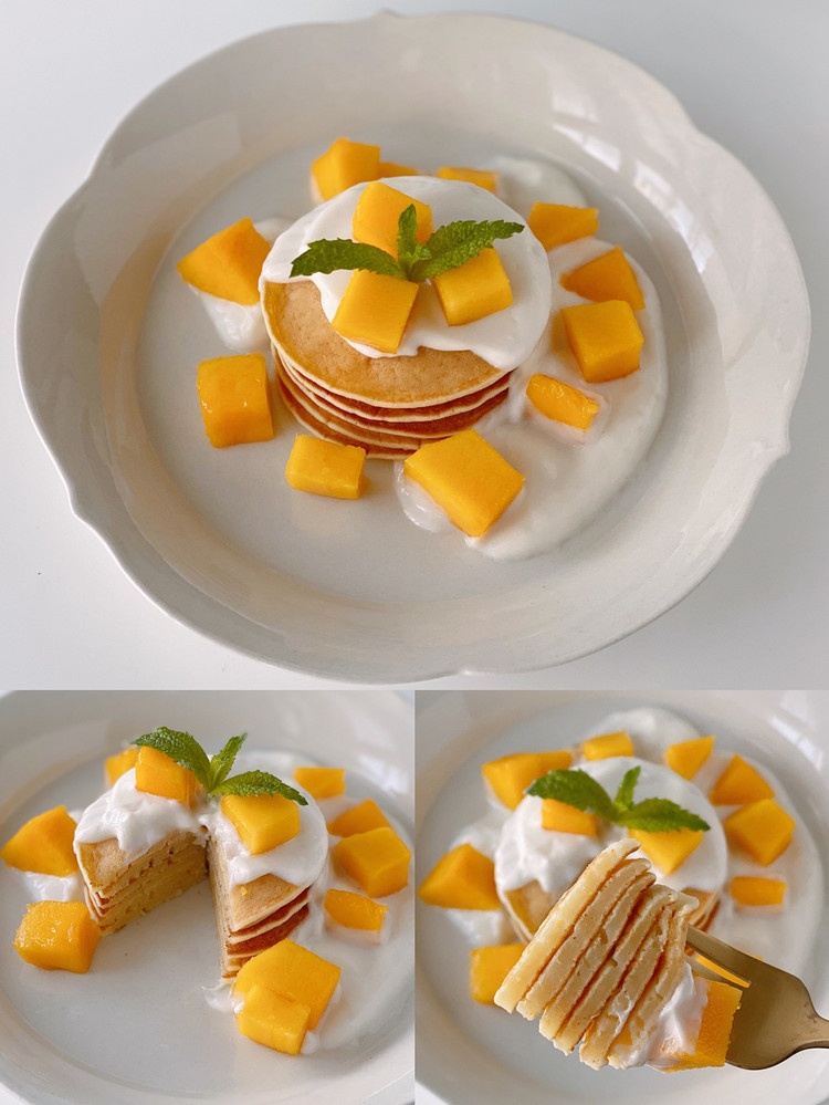 鸡蛋酸奶芒果松饼｜轻食沙拉早餐图1