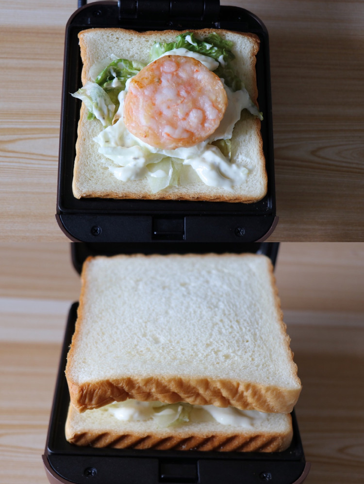 简单快手鸡蛋虾饼三明治，营养美味好吃😋图6
