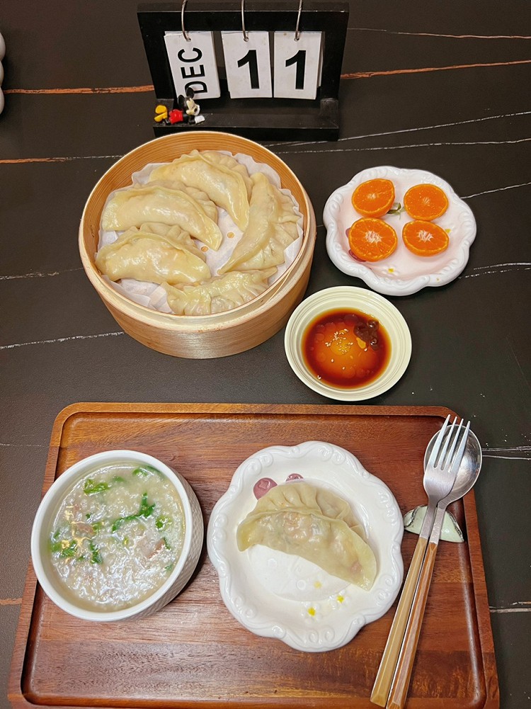 ◡̈⃝  🍊* ੈ✩‧₊˚ ᴍᴏʀɴɪɴg烫面素馅蒸饺+生滚牛肉粥～图1