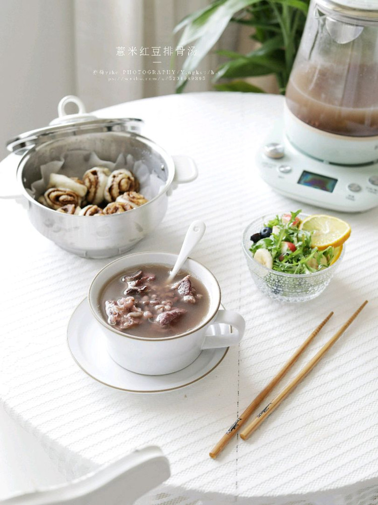 一人食—红豆薏米排骨汤，搭配红糖芝麻酱小花卷图2