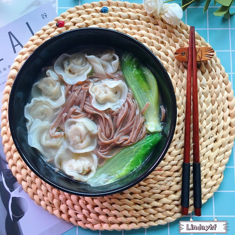 每日早餐打卡：生菜🥬+鲜肉小馄饨+荞麦面条🍜图3