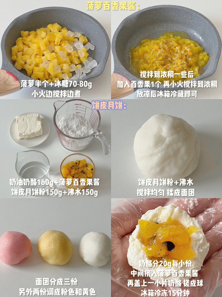 自制菠萝百香果流心奶酪饼皮月饼💛💗附教程图4
